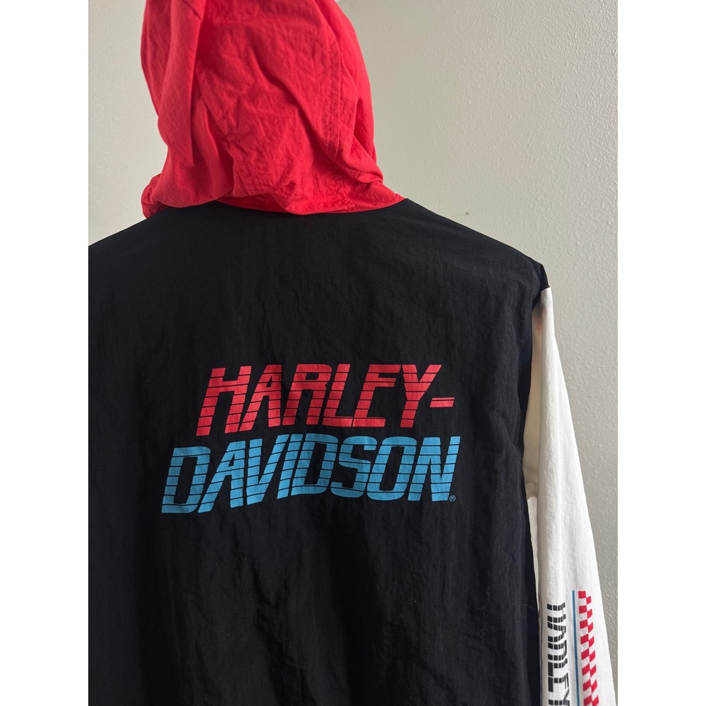 Harley-Davidson Mens Colorblock Anorak Windbreaker Jacket Red Black White Size M - Picture 8 of 12